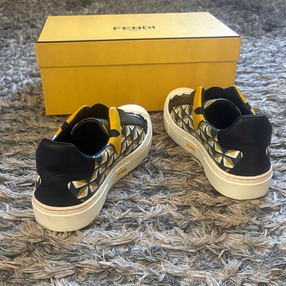 Fendi Black and Yellow Geometric Designed Sneakers, Size Women’s 36 EUR - Picture 4 of 10